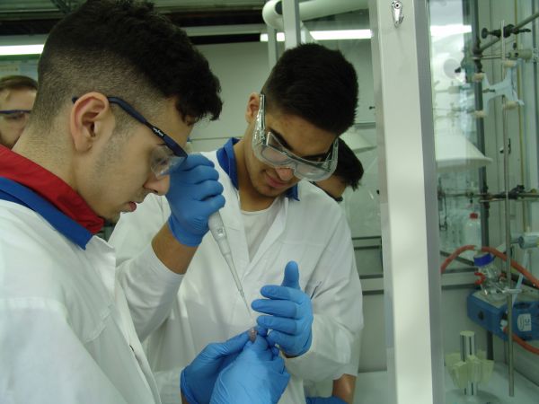 Patrick und Safi pipettieren.